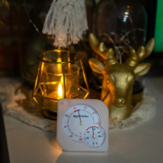 Vnútorný bimetalický teplomer s vlhkomerom (-20 do +50°C), biely – photo 5