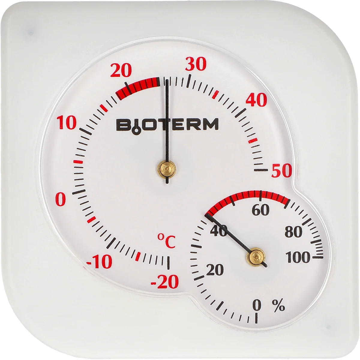 Vnútorný bimetalický teplomer s vlhkomerom (-20 do +50°C), biely