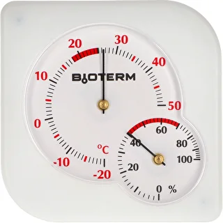 Vnútorný bimetalický teplomer s vlhkomerom (-20 do +50°C), biely