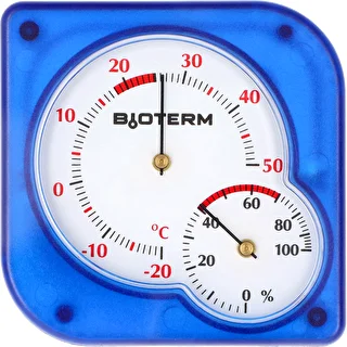 Vnútorný bimetalický teplomer s vlhkomerom (-20 do +50°C), modrý