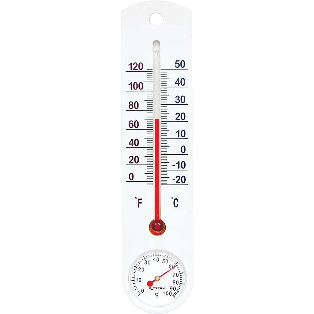 Univerzálny biely teplomer s vlhkomerom (-20°C do +50°C) 25cm