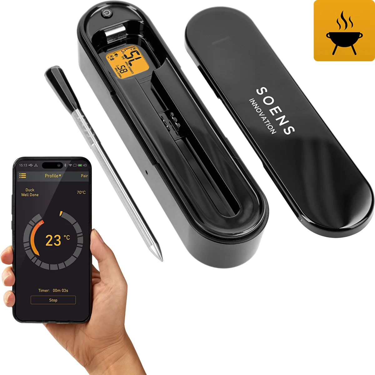 Kuchynský teplomer s bezdrôtovou sondou Bluetooth