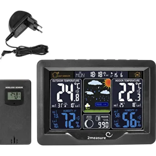 Meteorologická stanica RCC, DCF – elektronická, podsvietená, bezdrôtová, senzor, čierna – photo 2