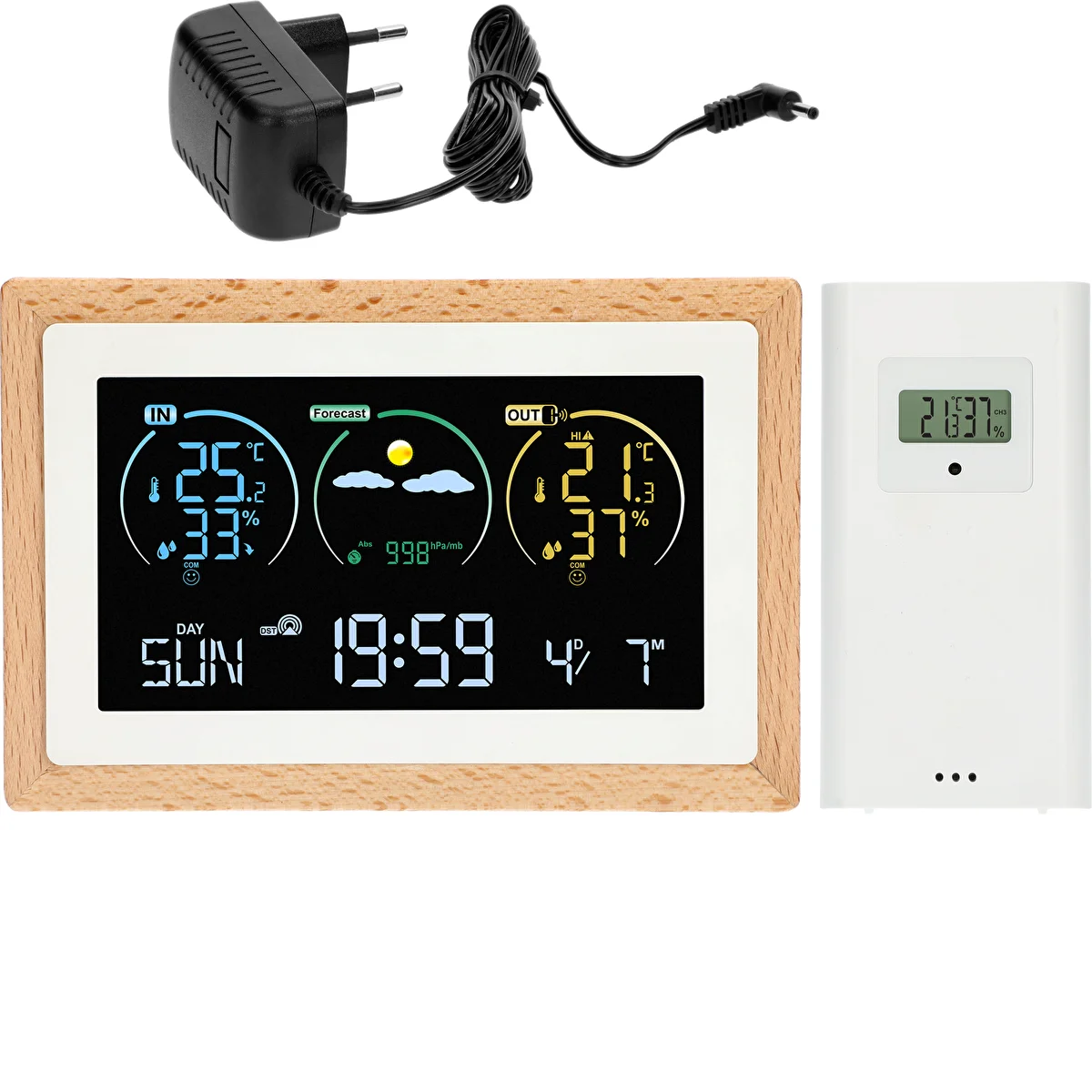 Meteorologická stanica (RCC,DCF) - elektronická, bezdrôtová, podsvietená, senzor, biela