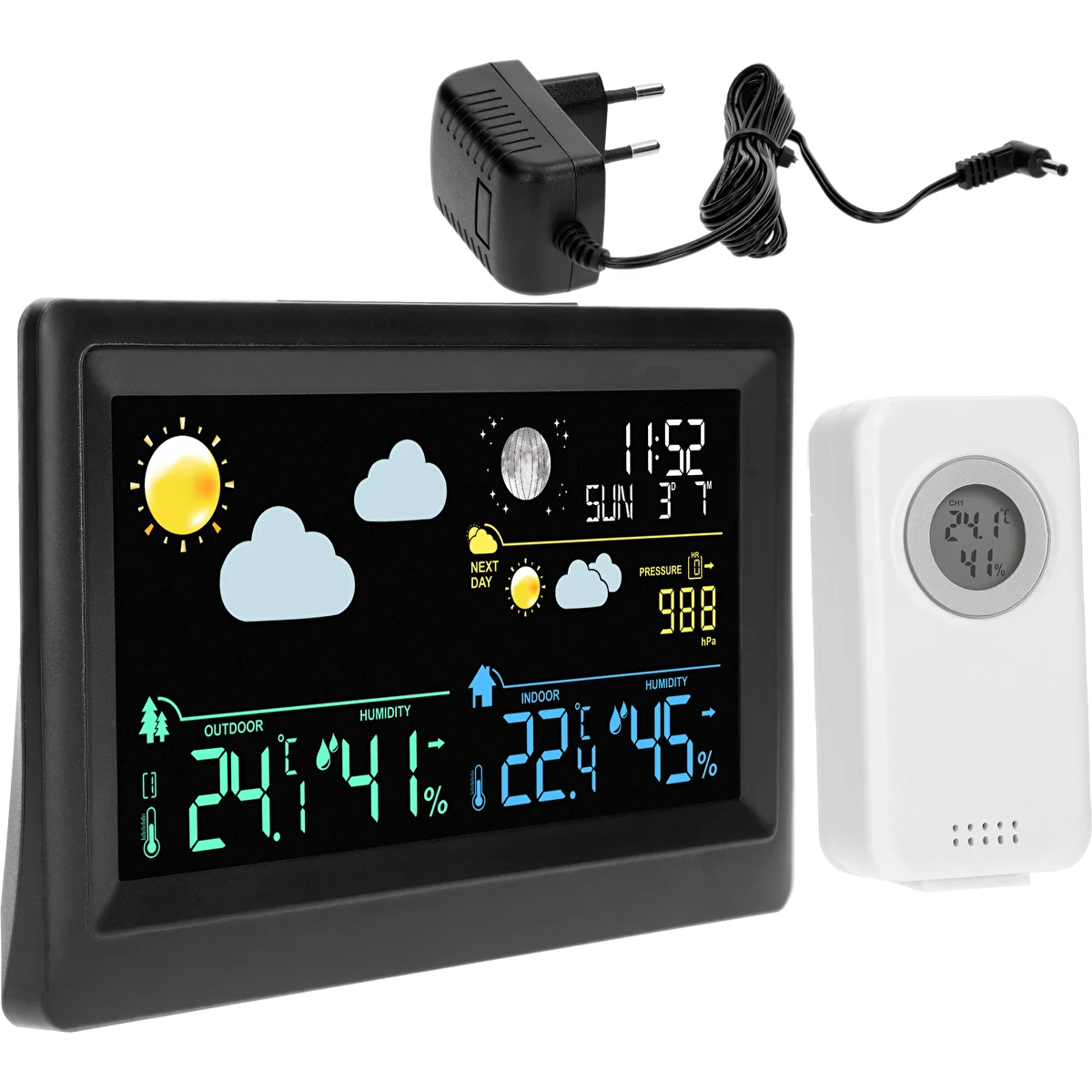 Elektronická meteorologická stanica – bezdrôtová, so senzorom, čierna
