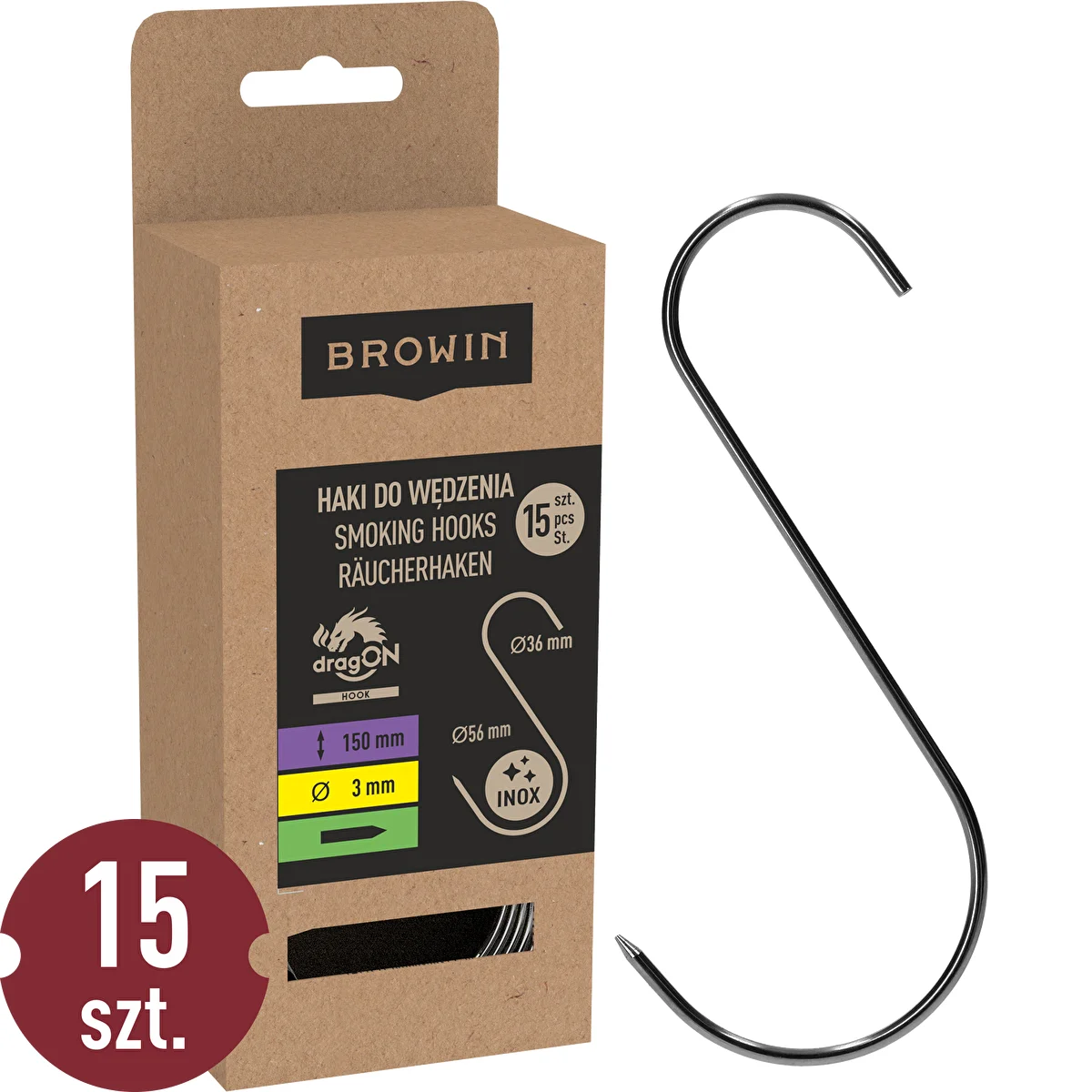 Háčiky na údenie – S, brúsené, 3 mm × 150 mm, 15 ks