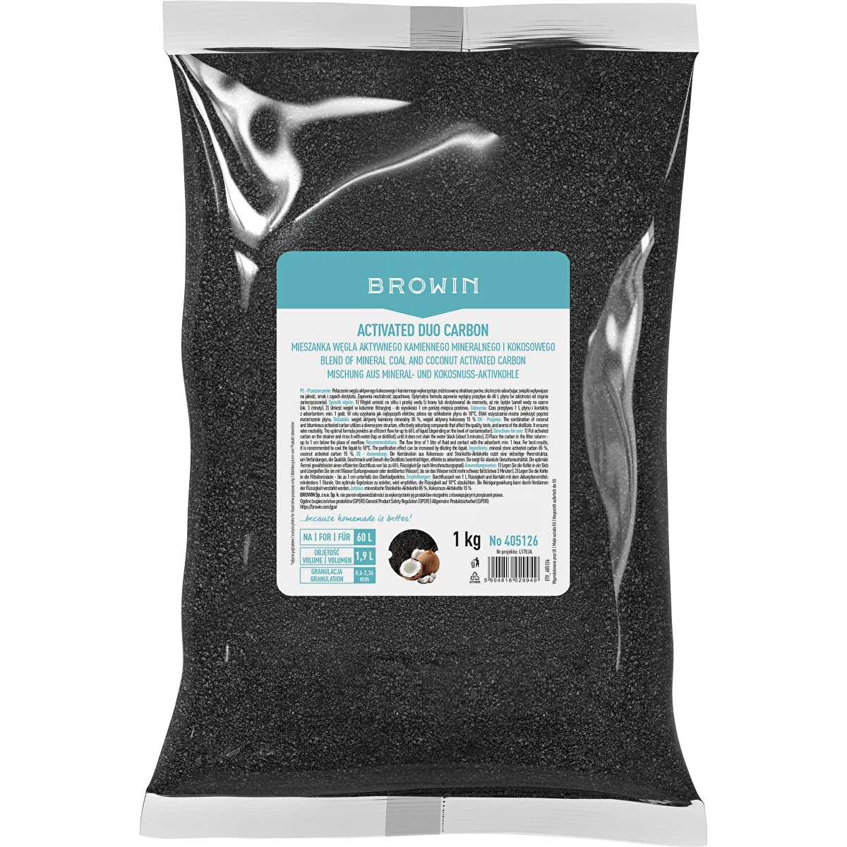 Activated Duo Carbon – zmes kamenného (minerálneho) a kokosového aktívneho uhlia, 1 kg, na 60 l