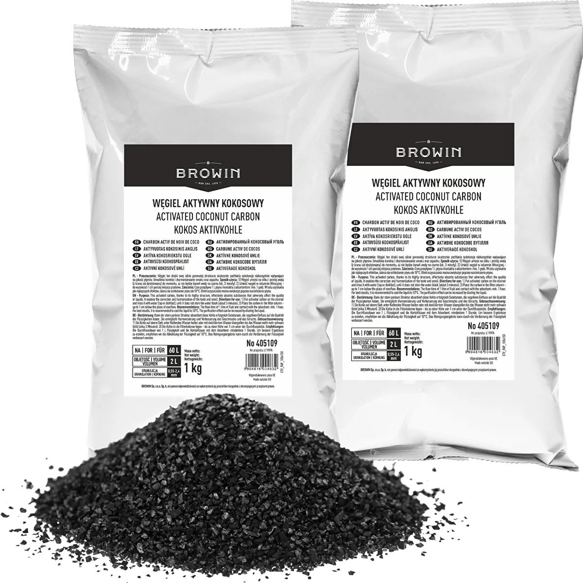Kokosové aktívne uhlie 1 kg x 2 - súprava
