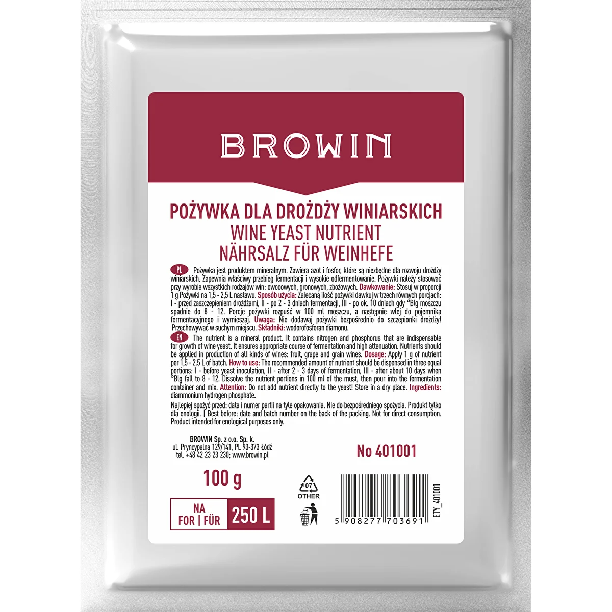 Živná pôda pre vínne kvasinky, 100 g