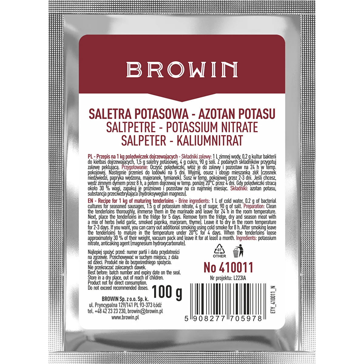 Dusičnan draselný na nakladanie mäsa, 100 g