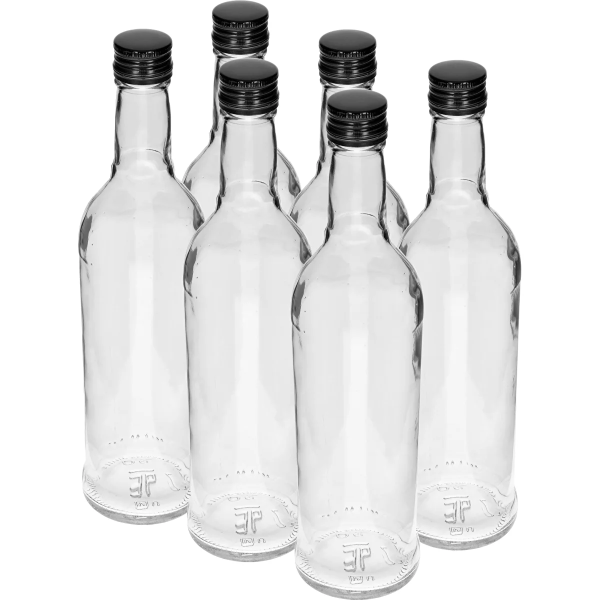 Fľaša 500 ml Štíhla, s čiernym uzáverom, na vodku, 6 ks