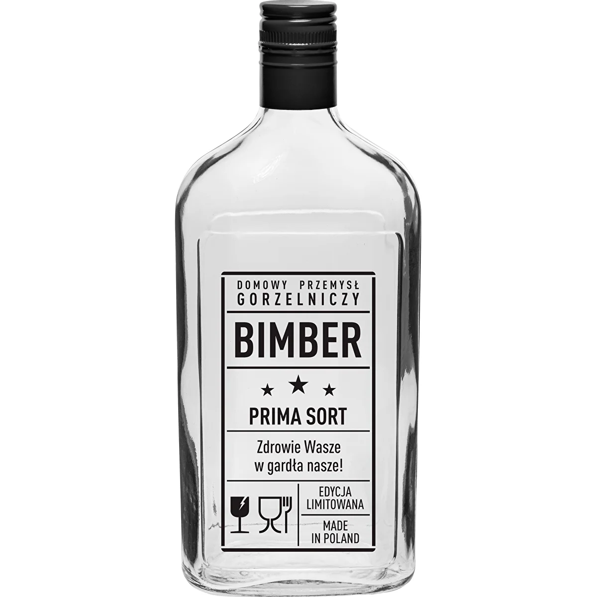 Fľaša – ploskačka 500 ml so skrutkovacím uzáverom, potlač „Bimber PRL“, 1 ks.
