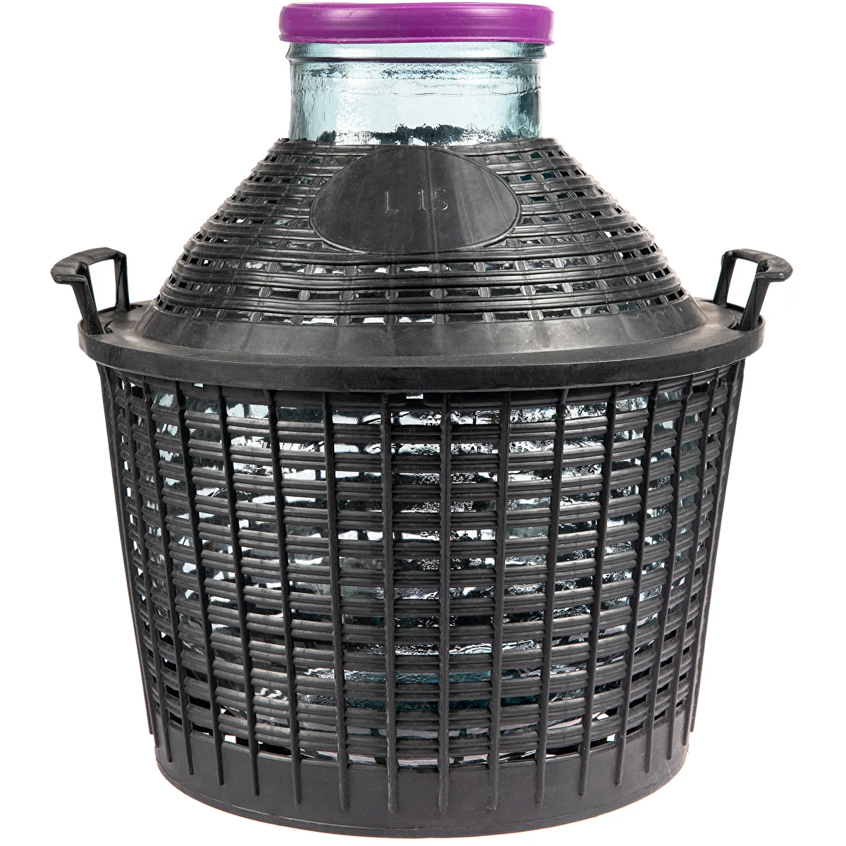 Balón na víno 15 L so širokým hrdlom v plastovom koši