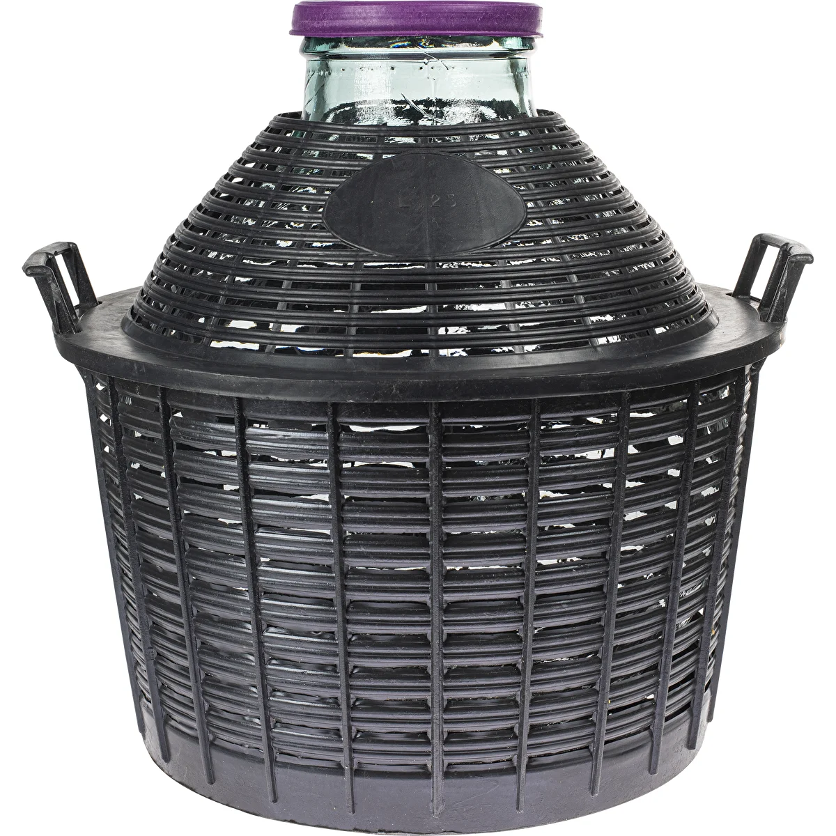 Balón na víno 25 L so širokým hrdlom v plastovom koši