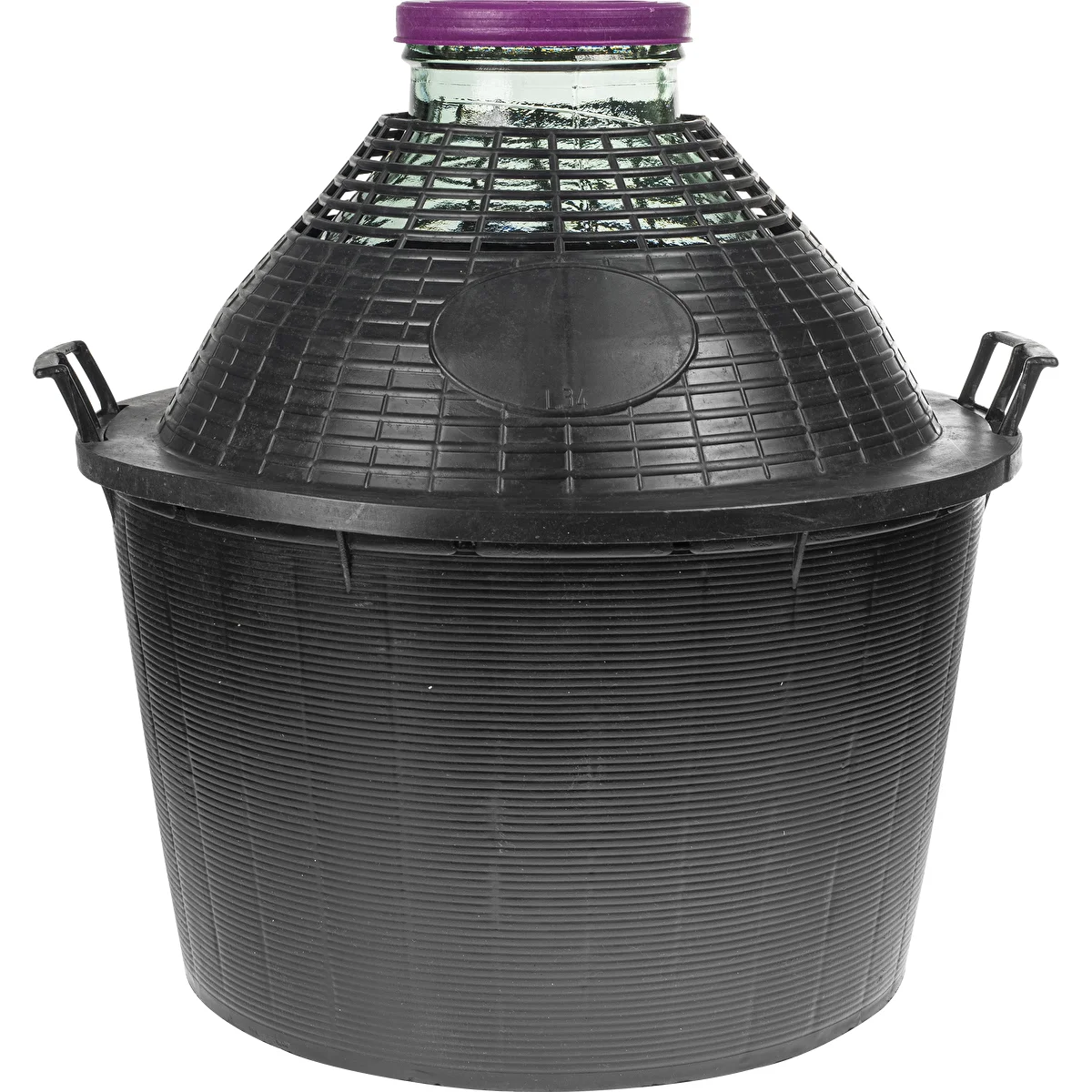 Balón na víno 34 L so širokým hrdlom v plastovom koši