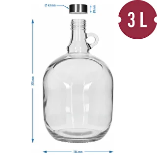 Dáma Demižón 3 L, s kovovým uzáverom fi 43 mm a držadlom – photo 5