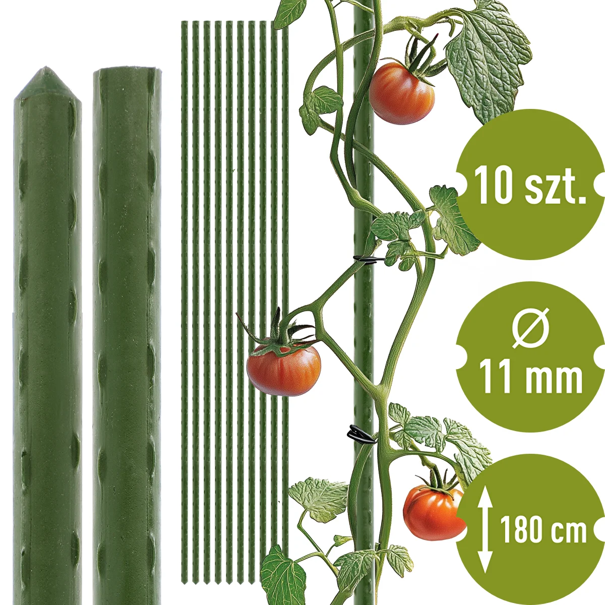 Záhradné tyčky Bioogród – oceľové povlakované, 1,8 m, fi 11 mm, 10 ks.