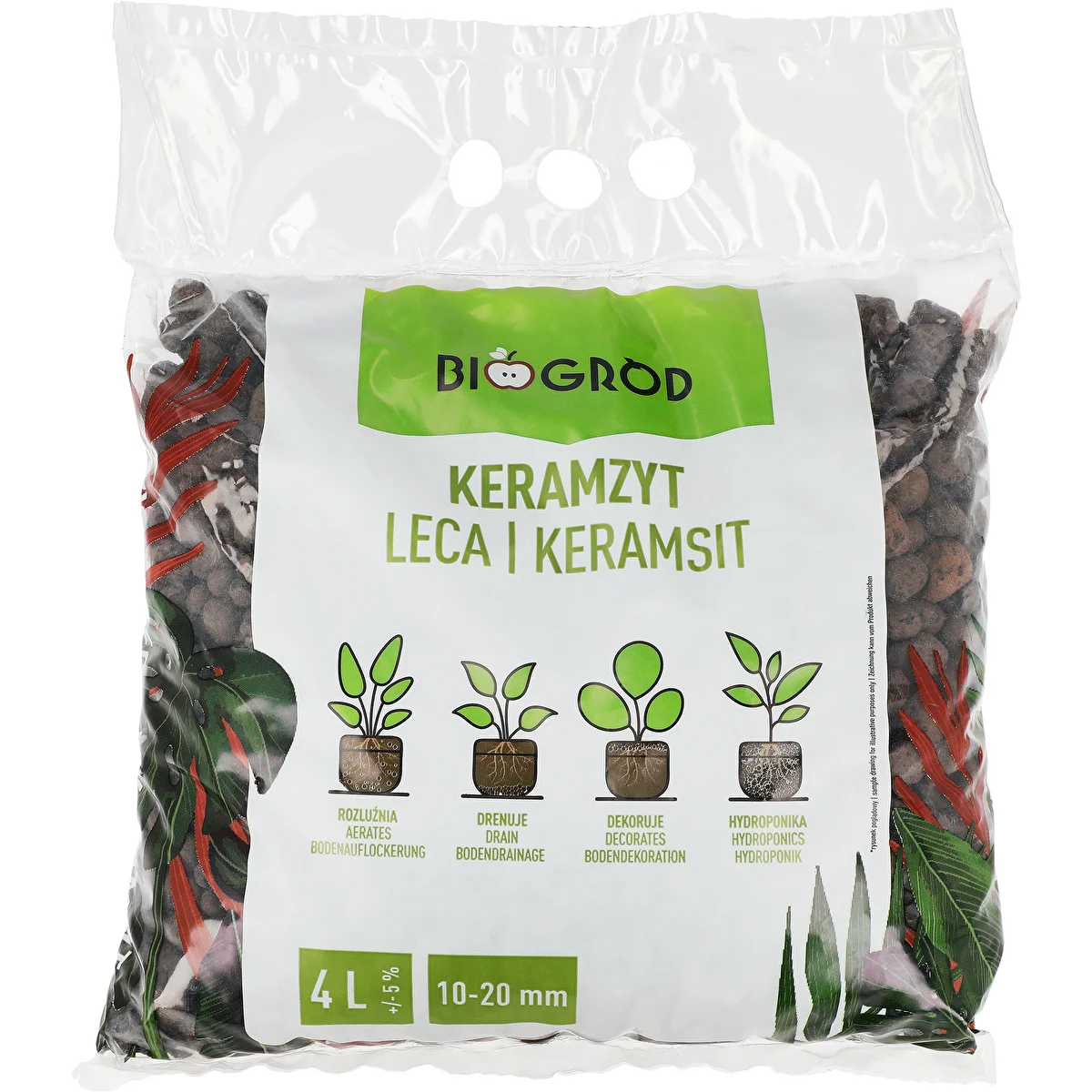 Keramzit pre izbové rastliny, záhradníctvo a lesy v skle 10–20 mm, 4L