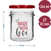 Jednoduchý pohár 346ml fi 82 s farebnou potlačou "Made With Love" a bordovým viečkom, 3 ks. - 6 ['pohár s potlačou', ' poháre na zaváraniny', ' ozdobné poháre', ' pohár s nápisom', ' ozdobný pohár', ' poháre na džemy', ' sklenený pohár s viečkom', ' pohár na zaváraniny s viečkom', ' pohár TO', ' pohár twist-off']