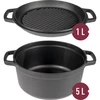Liatinový hrniec s panvicou, 5 L + 1 L - 2 ['hrniec s panvicou', ' 2 v 1', ' liatinový hrniec', ' liatinová panvica', ' liatinová panvica', ' súprava liatinového riadu', ' na varenie', ' na smaženie', ' na pečenie', ' na táborák', ' grilovacia panvica']