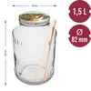 Pohár 1,5 L, fi 82/6 s farebným viečkom + kliešte - 2 ['sklenený pohár', ' pohár s viečkom', ' pohár na nakladanie uhoriek', ' pohár na uhorky', ' pohár s kliešťami', ' kliešte na uhorky', ' kuchynské kliešte']