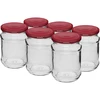 Pohár 250 ml fi66/4 viečko bordo - 6 ks.  - 1 ['súprava pohárov', ' poháre na kvasenie', ' poháre na džemy', ' poháre s viečkami', ' poháre fi 66', ' poháre s viečkami 4 úchyty', ' poháre s bordovými viečkami', ' na zaváranie', ' na konzervovanie', ' nádoba na korenie']