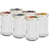 Poháre 300 ml s farebným viečkom fi 66 - 6 ks.  - 1 ['poháre na zaváraniny', ' poháre 300 ml', ' sada pohárov', ' poháre na zaváraniny', ' poháre s farebnými viečkami', ' farebné viečka', ' na kompóty', ' na džemy']