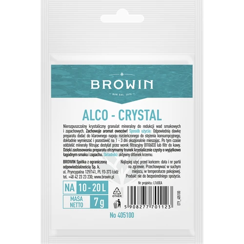 Alco-crystal - prostriedok zlepšujúci vlastnosti alkoholov  - 1 ['prostriedok na zlepšenie chuti alkoholu', ' prostriedok na zlepšenie vône alkoholu', ' zlepšenie vlastností alkoholu', ' korekcia chuťových chýb alkoholu', ' prísady do alkoholu']