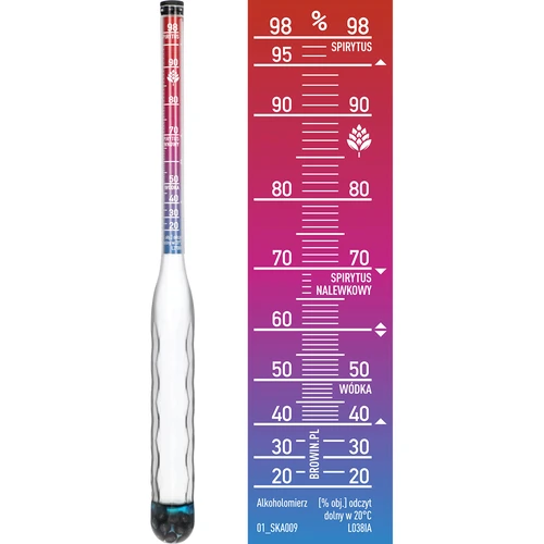 Alkoholometer nerozbitný s skúmavkou, rozsah merania 20-98% - 3