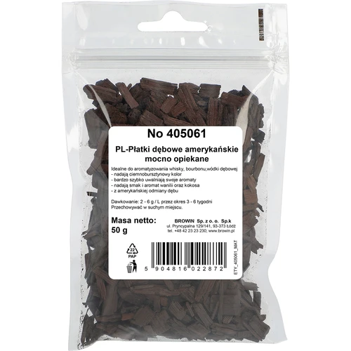 Americké dubové vločky silne opekané, 50 g - 2 ['dubové chipsy', ' dubové vločky', ' prírodné dubové vločky', ' silne opekané dubové vločky', ' dubové vločky na whisky', ' dubové vločky na bourbon', ' vločky na brandy', ' vločky na dubovú vodku', ' zrenie nápojov', ' aromatizovanie nápojov', ' do alkoholu', ' prísady do alkoholu', ' chuťové prísady', ' dubové vločky 50 g', ' americké dubové hobliny', ' vločky z amerického duba', ' aromatizujúce vločky', ' silne opekané chipsy', ' ako ľahko vyrobiť whisky']