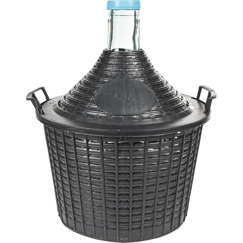 Balón na víno 10 L v plastovom koši  - 1 ['demižón', ' fľaša na víno', ' balón na víno', ' na pivo', ' na fermentáciu', ' domáce víno', ' sklenený balón na víno', ' na likéry', ' na medovinu']