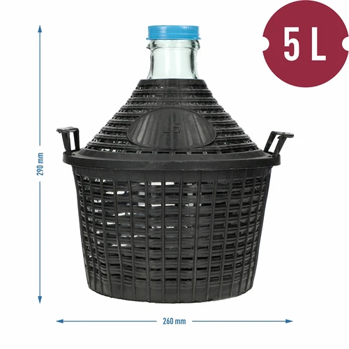 Balón na víno 5L v plastovom koši - 6 