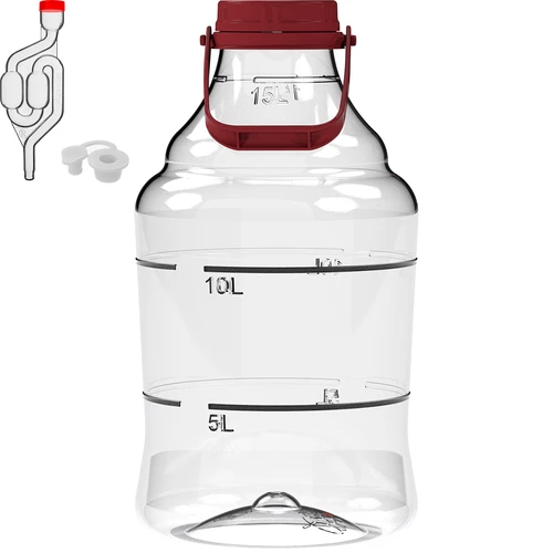 Balón na víno ľahký, nerozbitný, s držadlom, 15 L - 2 ['fermentačná nádoba', ' fermentačná nádoba', ' v čom fermentovať', ' balón na víno', ' balón na pivo', ' na fermentáciu', ' balón so širokým hrdlom', ' PET balón', ' plastový balón', ' nerozbitný balón', ' balón na víno', ' vinárska novinka', ' balón 15 L', ' fermentor s uzáverom']