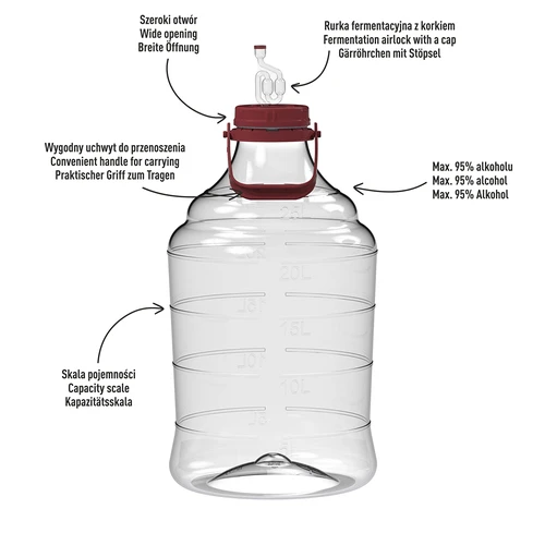 Balón na víno ľahký, nerozbitný, s držadlom, 25 L - 4 ['fermentačná nádoba', ' fermentačná nádoba', ' v čom fermentovať', ' balón na víno', ' balón na pivo', ' na fermentáciu', ' balón so širokým otvorom', ' PET balón', ' plastový balón', ' nerozbitný balón', ' balón na víno', ' vinárska novinka', ' balón 25 L']