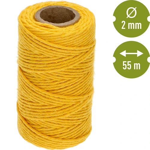 Bavlnený špagát žltý 2 mm/55 m/100 g - 4 ['bavlnený špagát', ' bavlnený povraz', ' špagát pre jemné rastliny', ' prírodný špagát', ' ekošpagát', ' špagát na makramé', ' špagát na viazanie', ' špagát na ručné práce', ' špagát na sťahovanie', ' žltý špagát', ' žltý povraz']