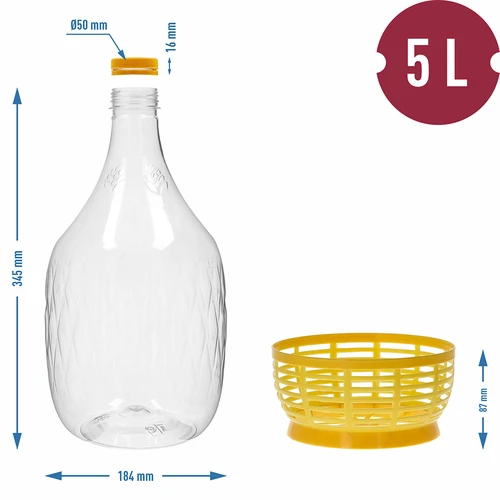 Demižón Dama 5 L PET, so skrutkovacím uzáverom a košíkom - 6