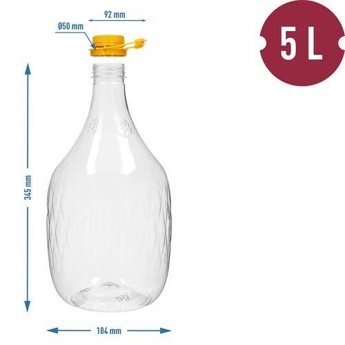 Demižón Dama 5 L PET, so skrutkovacím uzáverom a rukoväťou - 4