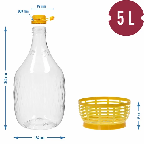 Demižón Dama 5 l PET, so skrutkovacím uzáverom, rukoväťou a košíkom - 6