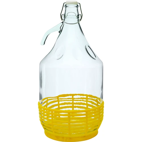 Demižón Dama 5 L - plastový kôš, drôtený uzáver  - 1 ['na víno', ' na likér', ' na víno', ' na likér', ' fľaša na víno', ' galón na víno', ' na šťavu', ' s mechanickým uzáverom', ' sklenená dáma', ' sklenená fľaša']