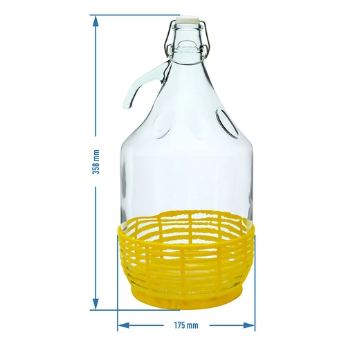 Demižón Dama 5 L - plastový kôš, drôtený uzáver - 2 ['na víno', ' na likér', ' na víno', ' na likér', ' fľaša na víno', ' galón na víno', ' na šťavu', ' s mechanickým uzáverom', ' sklenená dáma', ' sklenená fľaša']