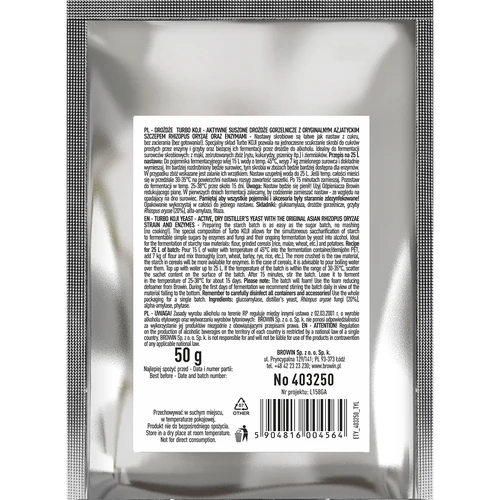 Destilačné kvasnice Turbo Koji, 50 g (bez rmutovania!) - 2 ['kvasnice Koji', ' huba Koji', ' ražná vodka', ' zemiaková vodka', ' studené rmutovanie', ' kvasnice na alkohol', ' kvasnice na pálenku', ' destilačné kvasnice', ' bez rmutovania', ' kvasnice na obilie', ' na whiskey', ' kvasnice na whisky']