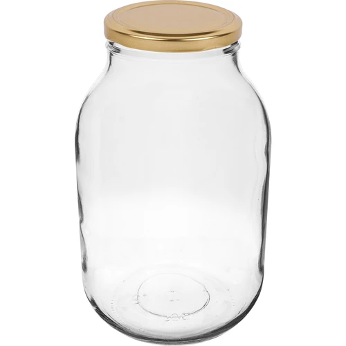 Dóza 3 L - 1 ks, zlaté viečko (fi 100)  - 1 ['dóza', ' sklenená dóza', ' sklenený pohár', ' pohár s viečkom', ' pohár na kvasenie uhoriek', ' pohár na uhorky', ' pohár na likéry', ' dóza na likéry', ' 3 l']