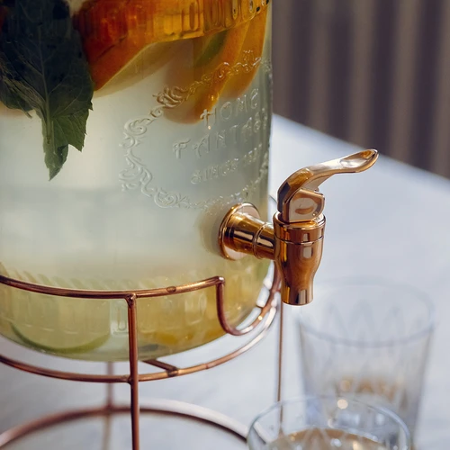 Dóza s kohútikom 3,8 L na stojane - 8 ['dóza s kohútikom', ' dóza na limonádu', ' dóza na punč', ' dóza na nápoje', ' dávkovač nápojov', ' na oslavy', ' na podávanie nápojov', ' sklenená dóza s kohútikom', ' dóza na stojane', ' pohár s kohútikom']