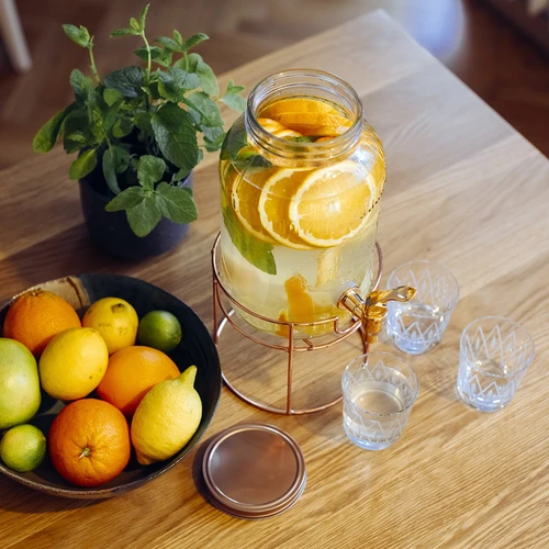 Dóza s kohútikom 3,8 L na stojane - 9 ['dóza s kohútikom', ' dóza na limonádu', ' dóza na punč', ' dóza na nápoje', ' dávkovač nápojov', ' na oslavy', ' na podávanie nápojov', ' sklenená dóza s kohútikom', ' dóza na stojane', ' pohár s kohútikom']