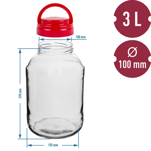 Dóza TO 3 L a viečko fi 100 s držadlom - 6 ['dóza', ' sklenená dóza', ' sklenený pohár', ' pohár s viečkom', ' pohár na kvasenie uhoriek', ' pohár na uhorky', ' pohár na likéry', ' dóza na likéry', ' pohár s držadlom', ' viečko s držadlom']