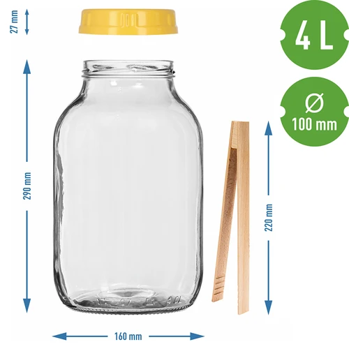 Dóza TO 4 L, kliešte a plastové viečko fi 100, s držadlom - 7 ['dóza', ' sklenená dóza', ' sklenený pohár', ' pohár s viečkom', ' pohár na kvasenie uhoriek', ' pohár na uhorky', ' pohár na likéry', ' dóza na likéry', ' pohár s držadlom', ' viečko s držadlom', ' praktická dóza', ' dóza s držadlom', ' pekný pohár', ' aký pohár kúpiť', ' pohár s kliešťami', ' pohár na uhorky', ' pohár na kvasené uhorky']