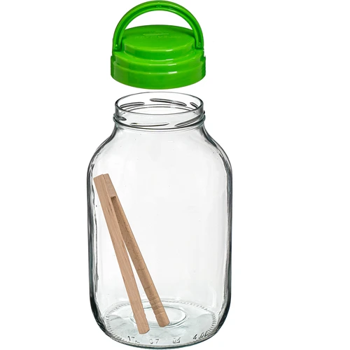 Dóza TO 4 L s plastovým viečkom + kliešte fi 100 - 3 ['dóza', ' sklenená dóza', ' sklenený pohár', ' pohár s viečkom', ' pohár na kvasenie uhoriek', ' pohár na uhorky', ' pohár na likéry', ' dóza na likéry', ' pohár s kliešťami', ' kliešte na uhorky', ' kuchynské kliešte']