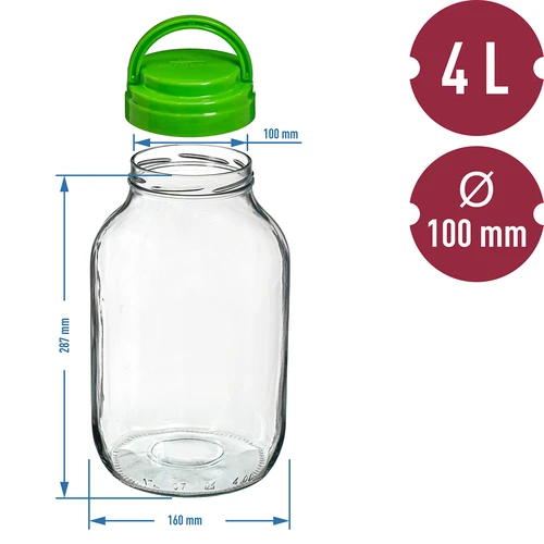 Dóza TO 4 L s plastovým viečkom + kliešte fi 100 - 6 ['dóza', ' sklenená dóza', ' sklenený pohár', ' pohár s viečkom', ' pohár na kvasenie uhoriek', ' pohár na uhorky', ' pohár na likéry', ' dóza na likéry', ' pohár s kliešťami', ' kliešte na uhorky', ' kuchynské kliešte']