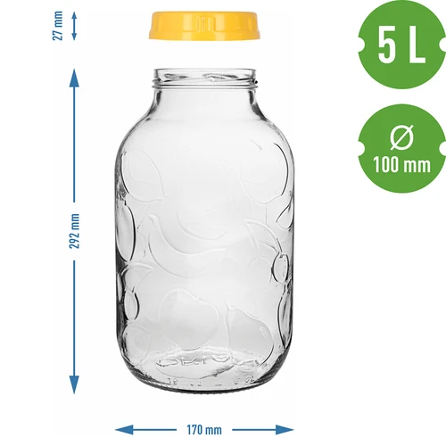Dóza TO 5 L a plastové viečko fi 100, s držadlom - 7 ['dóza', ' sklenená dóza', ' sklenený pohár', ' pohár s viečkom', ' pohár na nakladanie uhoriek', ' pohár na uhorky', ' pohár na tinktúry', ' dóza na tinktúry', ' pohár s držadlom', ' viečko s držadlom', ' praktická dóza', ' dóza s držadlom', ' pekný pohár', ' aký pohár kúpiť']