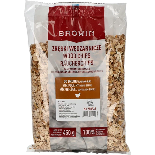 Drevené štiepky na údenie/grilovanie, 50 % jabloň + 50 % buk, 450 g, trieda 8